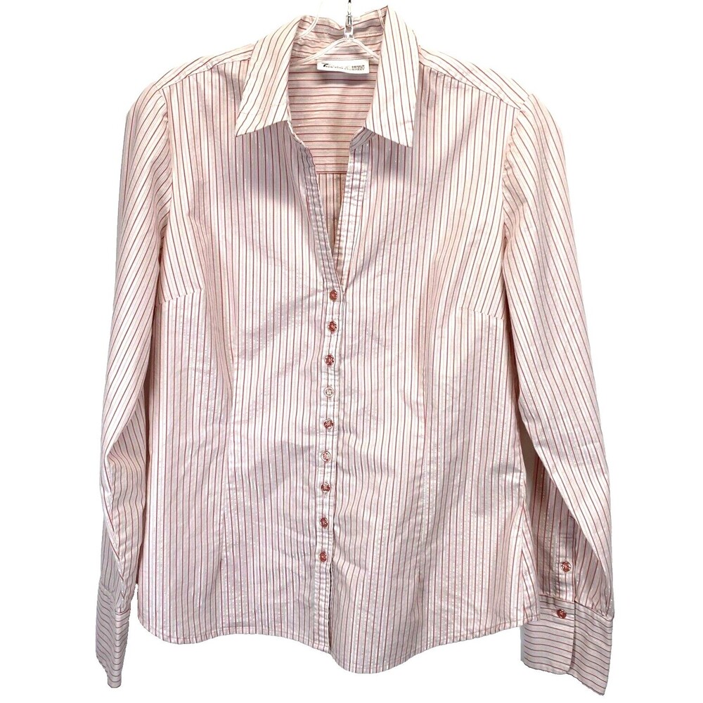 7th Avenue New York & Company Women Multicolor Blouse Sz M Stripe V-Neck RN23243